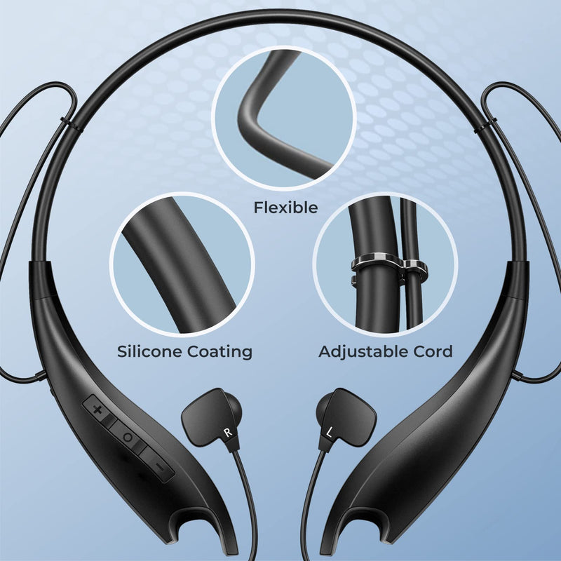 Neckband Bluetooth Headphones, 24H Playtime, Noise Isolation, 2 Pack | Around The Neck Headphones Shark Jaw Design, Bluetooth Headsets with Call Vibration, Earbuds Built-in Mic/IPX7 Black-2 Pack
