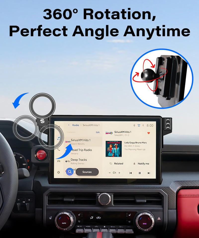 Car Phone Holder for Toyota Tacoma 2024-2026/4Runner 2025 Accessories | 14" Touch Screen Clip-On MagSafe Strong Magnetic Cell Phone Mount, 360° Rotatable Hands-Free Holder, Not Block Air Vents fit for 2024-2026 Tacoma / 2025 4Runner (14 inch)