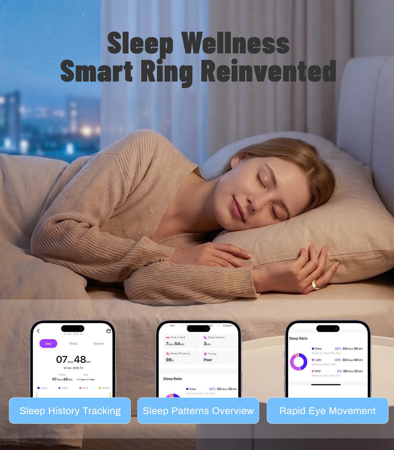 AI Smart Ring for Women Men, Health Ring with AI Health Analysis | Fitness Ring with HRV,Heart Rate,SpO2,Sleep Monitor & Stress, IP68 Waterproof Activity Tracke, No APP Fee (Rose Gold,13#)