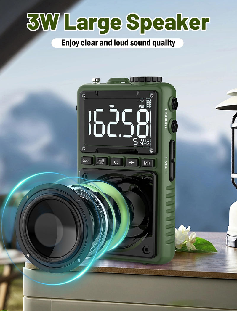 Digital AM FM Weather Band Radio with Flashlight,850mAh Rechargeable Portable Pocket Radio with Best Reception,LCD Screen, Back Clip,Stereo Earphone Jack, SOS Alarm,Sleep Timer for Jogging,Walking Green