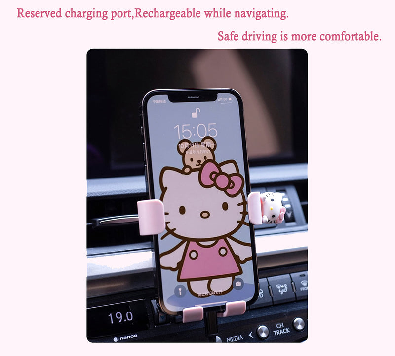 WIEEZN Cute Phone Mount for Car, Pink Cat Air Vent Clip Car Phone Holder Mount Fit for All Cell Phone, Pretty Car Accessories for Women and Girls Pink-1