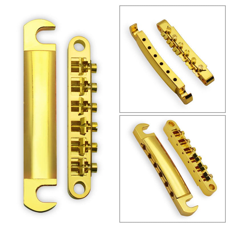 MAXCHEER A Set of String Saddle Tune-O-Matic Bridge & Tailpiece For GB LP Style Electric Guitar (Gold) Gold