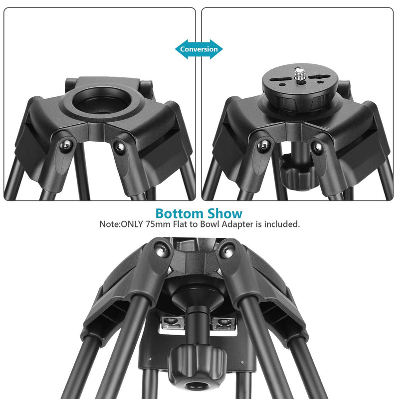 Neewer 75mm Bowl Adapter, Metal Half Ball Flat to Bowl Adapter Convert with 3/8-inch Screws Mount on Tripod and Fluid Head for Neewer TA60/2500/3500