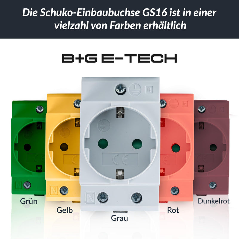 Schuko Socket [GS16] for DIN Rail 16A 230V 2P+E - Built-in Socket for Distribution Installation, Control Cabinet Meter Cabinet Protective Contact Socket for 35 mm DIN Carrier Rail Mounting (Grey) gray