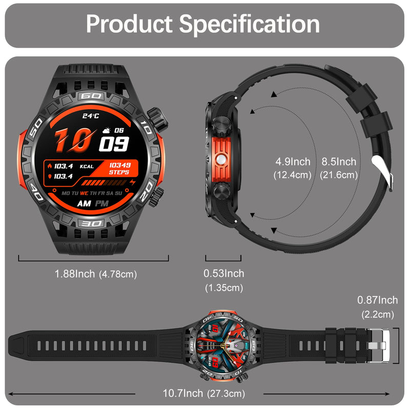 Military Smart Watch for Men 1.46" Outdoor Tactical Sports Smartwatch with Answer/Make Call,Fitness Watch,Blood Oxygen,Heart Rate and Sleep Monitor Compatible with iPhone and Android Phones, Black