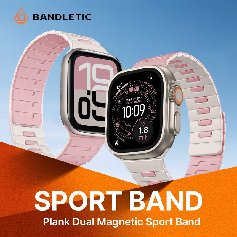 Bandletic Dual-Sided Reversible Magnetic Band Compatible with Apple Watch | Flip Either Way, One Band Gives Four Looks Instant, Stronger N56 Magnet Lies Flat Safe for Gym, Camping & Office, Men Women Starlight/Pink 49mm/46mm/45mm/44mm/42mm(series 3/2/1)