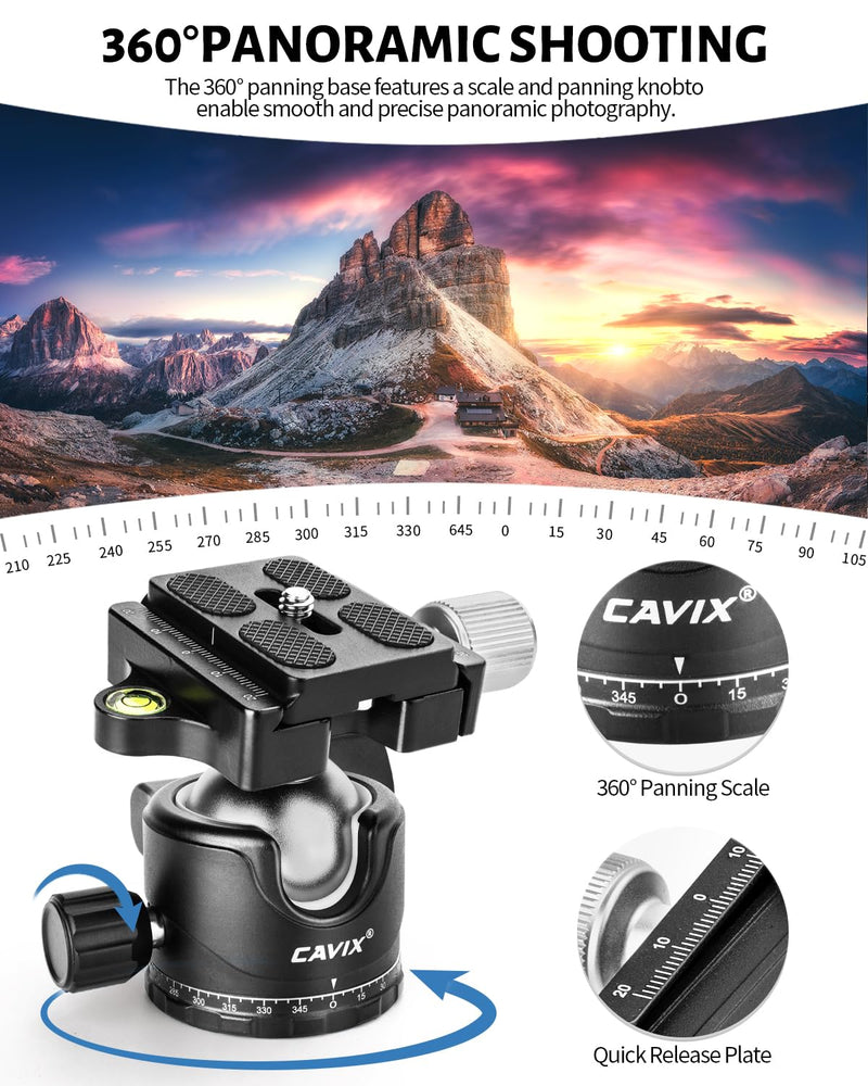 CAVIX Ball Head 360 Degree Rotating Panoramic Tripod Heads with Quick Release Plate Load Capacity 33lb/15kg HB36A