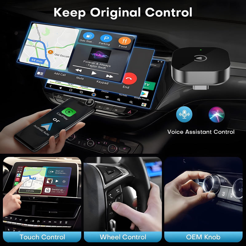 USB C Wireless CarPlay & Android Auto Adapter, Wired to Wireless Dongle | Plug & Play Compatible with iPhone & Android Smartphones,WiFi 6.0 Stable Connection & No Latency.