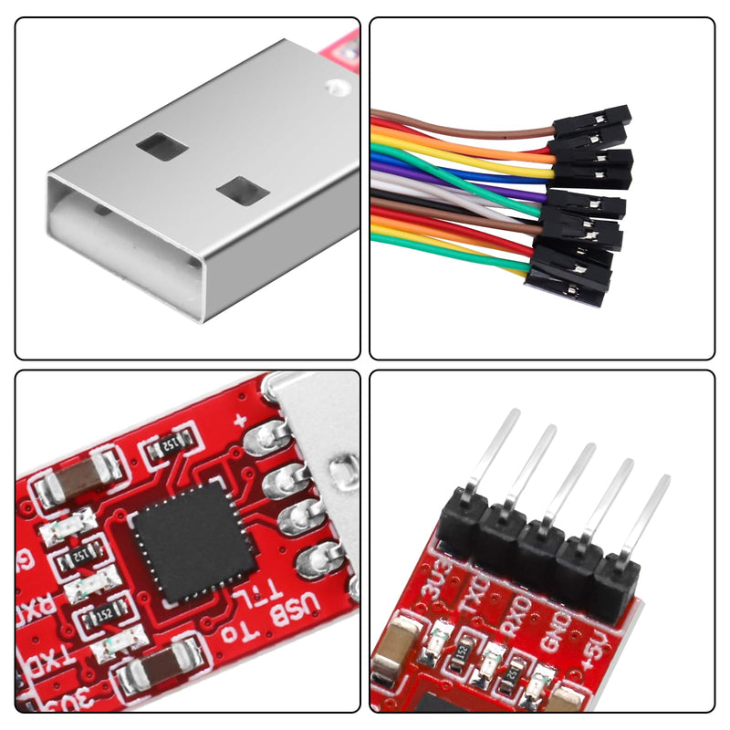 AYWHP CP2102 HW-598 USB to TTL Serial Converter Module UART USB TTL Adapter Converter for 3.3 V and 5 V with Jumper Cable Pack of 2