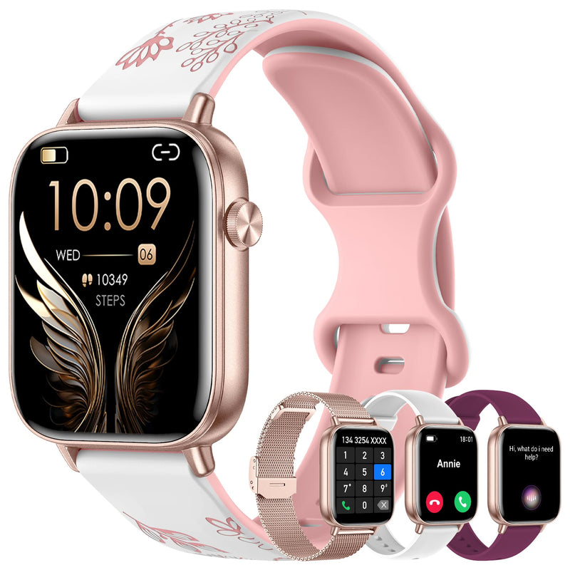 Smart Watch for Women (Answer/Make Calls),1.83" Touch Screen Fitness Tracker with 4 Bands, Heart Rate/Sleep/Step Tracking, 100+ Sports Modes Smartwatches for Android iOS (Rose Gold) ROSE