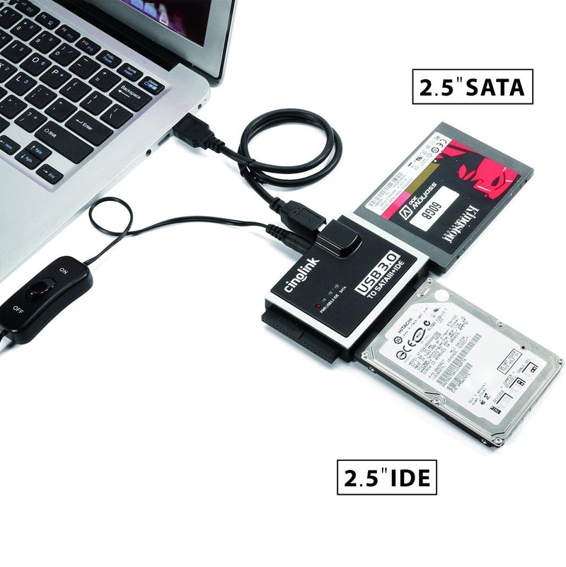 Cinolink SATA IDE to USB 3.0 Adapter for Universal 2.5"/3.5" Inch IDE and SATA External HDD/SSD with 12V 2A Power Adapter Black