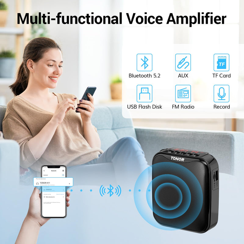 [AUSTRALIA] - TONOR Voice Amplifier for Teachers, 15W Bluetooth Voice Amplifier with Wireless Headset Mic, Portable Megaphone Speaker Rechargeable PA System 82ft for Teaching, Speaking, Fitness Instructors K11 