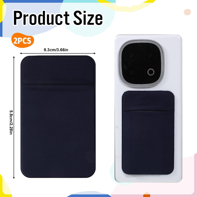 2 Pack Stick on Phone Wallet, Adhesive Cell Phone Card Holder, Stretchy Spandex Sticky Credit Card Wallet Pocket for All Smartphones