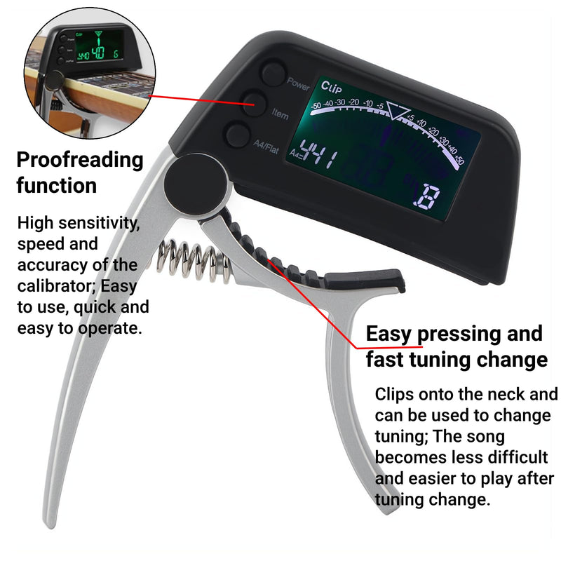 [AUSTRALIA] - Guitar Capo Tuner 2 in 1 Clip on Tuner and Capo with Large LCD Display Accurate Tuning for Acoustic Electric Bass Ukulele Violin Banjo 