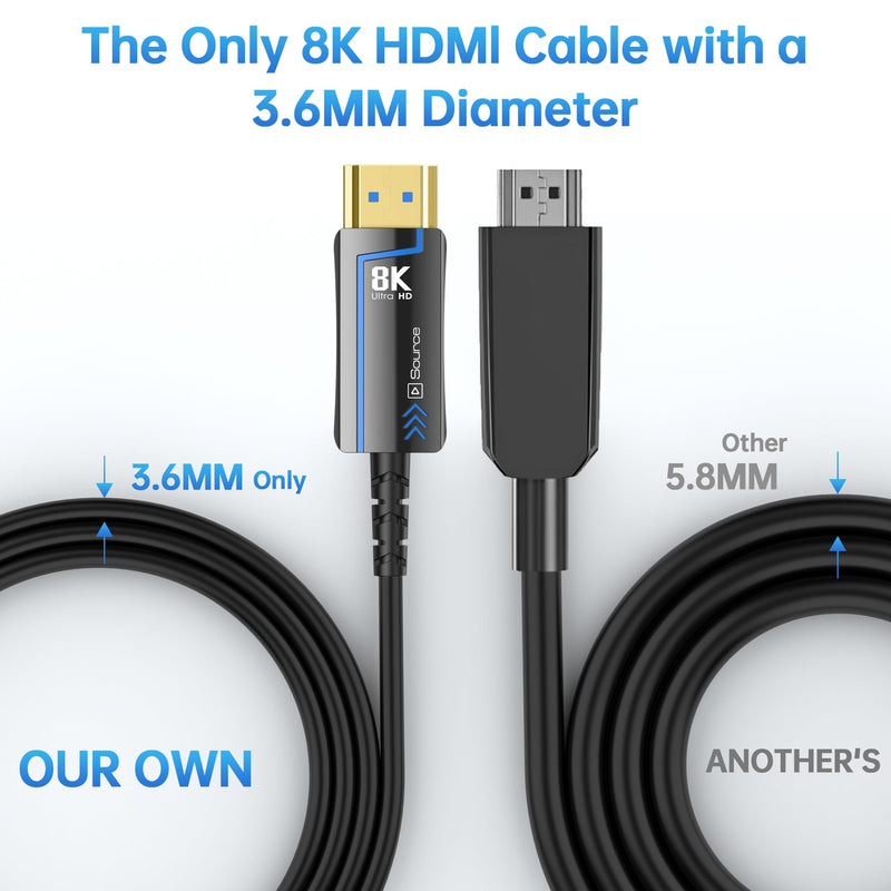 Fiber Optic HDMI Cable Speed HDMI 2.1 Cable 8K@60 4K@120Hz 48Gbps HDR eARC HDCP Compatible with UHD TV Box Projector PS5 Gold Plated Connector Ultra High Computer (Fiber Optic, 6.6FT(2M)) Fiber Optic 6.6 ft