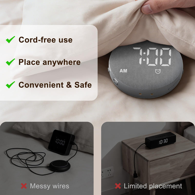 [AUSTRALIA] - SolaceRise Super Loud Alarm Clock for Heavy Sleepers: Vibrating Digital Auto-Dim Clock with Bed Shaker for Hearing Impaired - Portable Rechargeable Battery for Bedroom Travel Dorm - Gray 