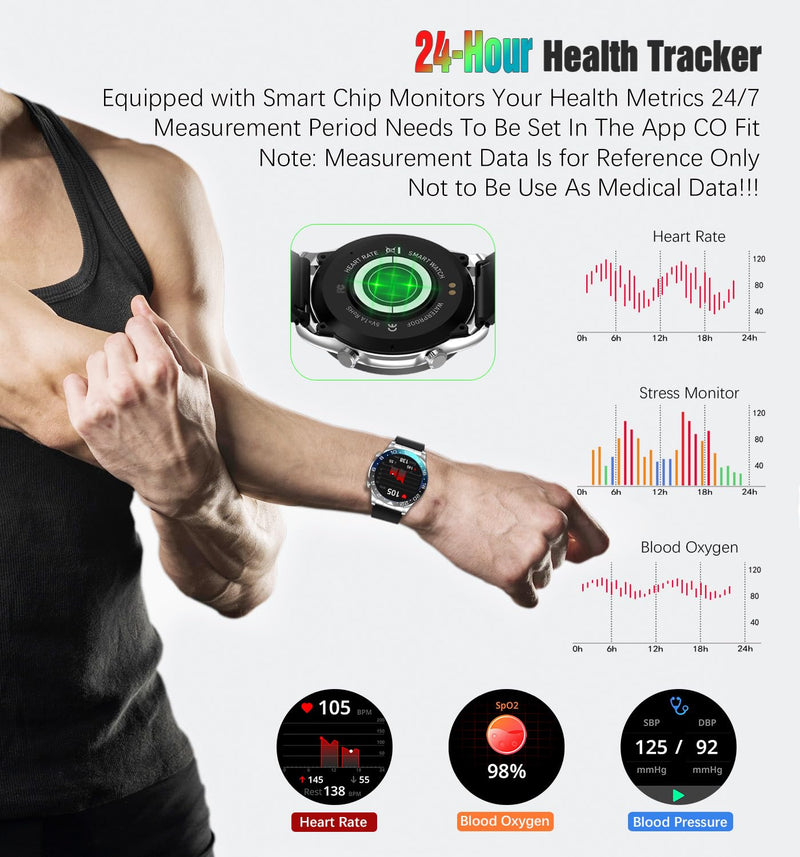 Men's Smartwatch 1.43" AMOLED Display Sports Fitness Tracker Answer&Make Calls, Heart Rate Sleep Monitor IP67 Waterproof Smart Watch for Men, Pedometer, Support Android & iOS (Black Blue) black blue
