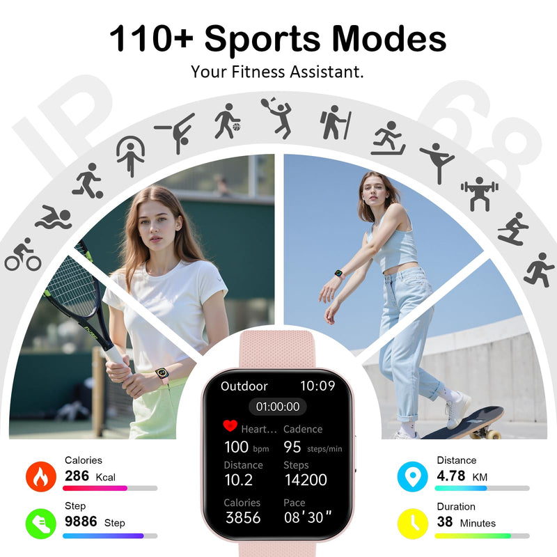 MFVLP Smart Watch for Women, 1.85" HD Fitness Tracker Rose Gold | Answer/Make Calls, for Android & iPhone, Heart Rate/Sleep/Sports Monitor Smartwatch, IP68 Waterproof