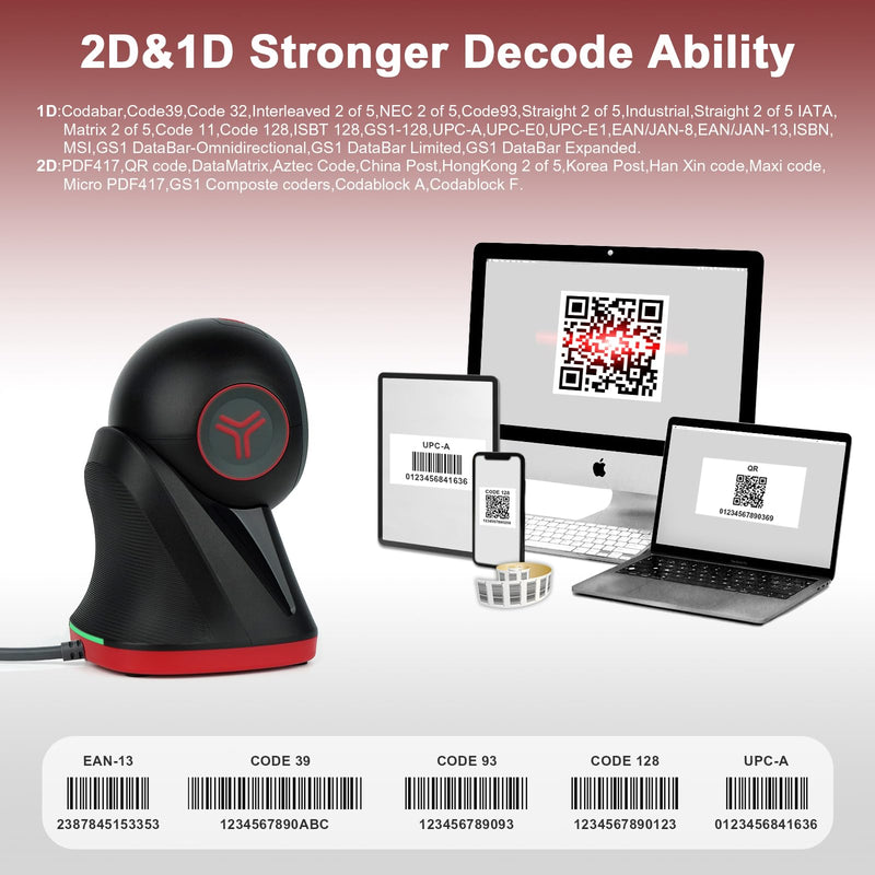 [AUSTRALIA] - OBZ 2D Handsfree Barcode Scanner,Omnidirectional QR Code Reader,Wired USB Scanners for Computers,Automatic Sensing Desktop Scanner for Windows Mac Linux,Drop-Resistant for Retail Store POS Hands-Free Scanner 