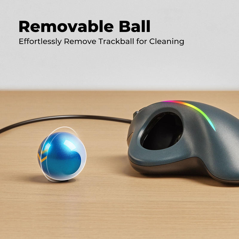 Wired Trackball Mouse with RGB Lighting, Ergonomic Thumb Control to Reduce Muscle Strain, 5 Adjustable DPI, Dual USB-C & USB-A Connectivity, Compatible with PC, Laptop, Mac, Windows-Blue A-Blue
