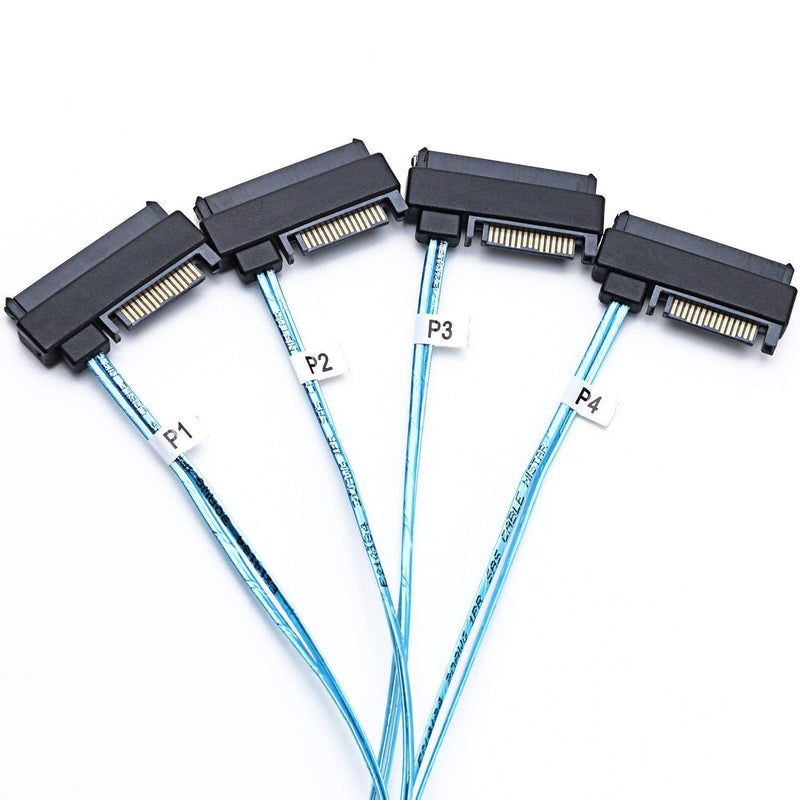 CableDeconn SFF-8643 Internal Mini SAS HD to (4) 29pin SFF-8482 connectors with SAS 15pin Power Port 12GB/S Cable (1M) (H0204) 1m