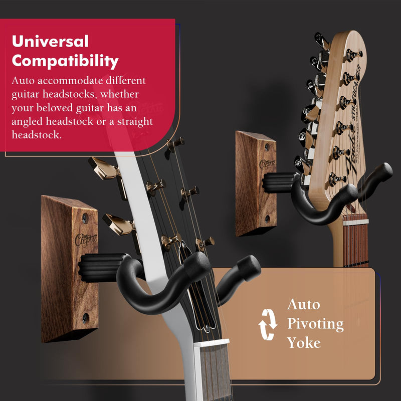 [AUSTRALIA] - Guitar Wall Mount - 2 Pack Black Guitar Wall Hangers, Guitar Picks, Pick Holder, Guitar Accessories, U-Shape Hardwood Guitar Hanger, Gifts for Guitarists, with 6 Assorted Guitar Picks Black 2 Pack 