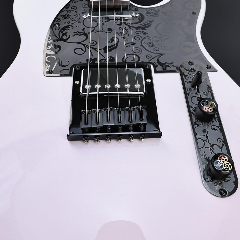 10.5mm Fixed Electric Guitar Bridge Zinc Alloy Saddle Steel Baseplate 6-string Guitar hardtail Bridge Compatible with Telecaster Tele Style Electric Guitar Replacement Parts（Glossy Black）