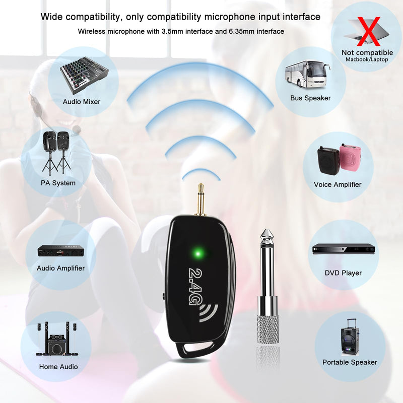 [AUSTRALIA] - Wireless Microphone Headset MIC Cordless: 2.4G Wireless Head MIC and Handheld Mic 2 in 1-160 FT Range with 1/8''&1/4'' Plug for PA System,Voice Amplifier, Fitness Trainer, Teacher, Singing Black1 