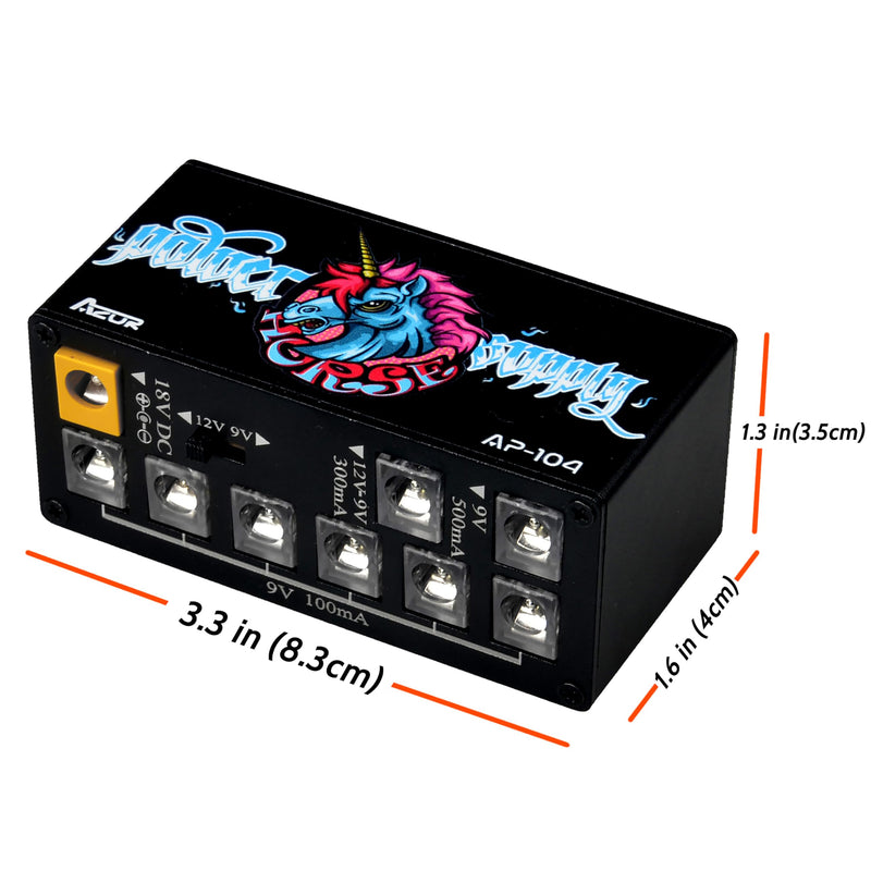AZOR AP-104 Pedal Power Supply 8 DC Outputs Mini Pedal Board Power Supply with Switchable Voltage for 9V/12V Effect Pedal Power Supply