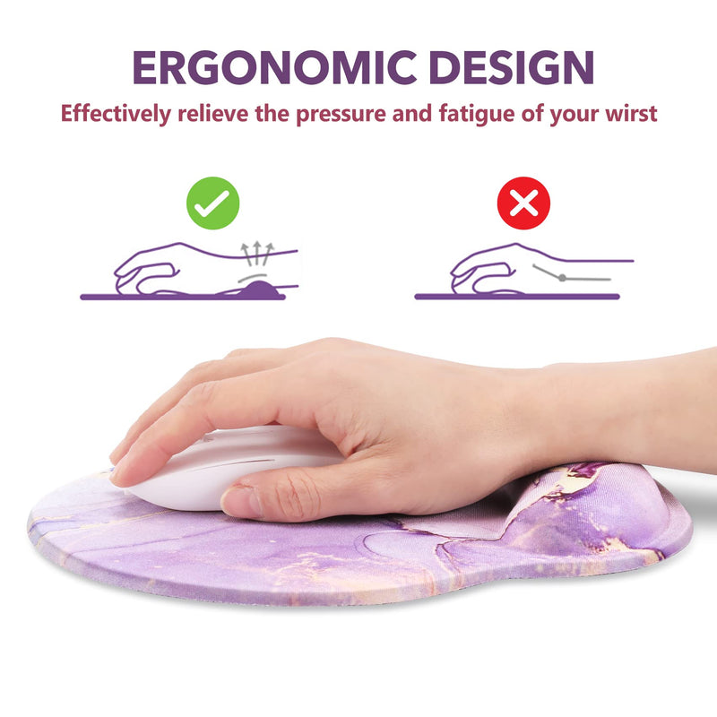AIMSA Ergonomic Mouse Pad with Wrist Rest Support Gel Memory, Non-Slip PU Base Wrist Rest Pad for Home, Office, Work, Game, Easy Typing, Pain Relief, Comfortable, Durable, Pink Purple Marble