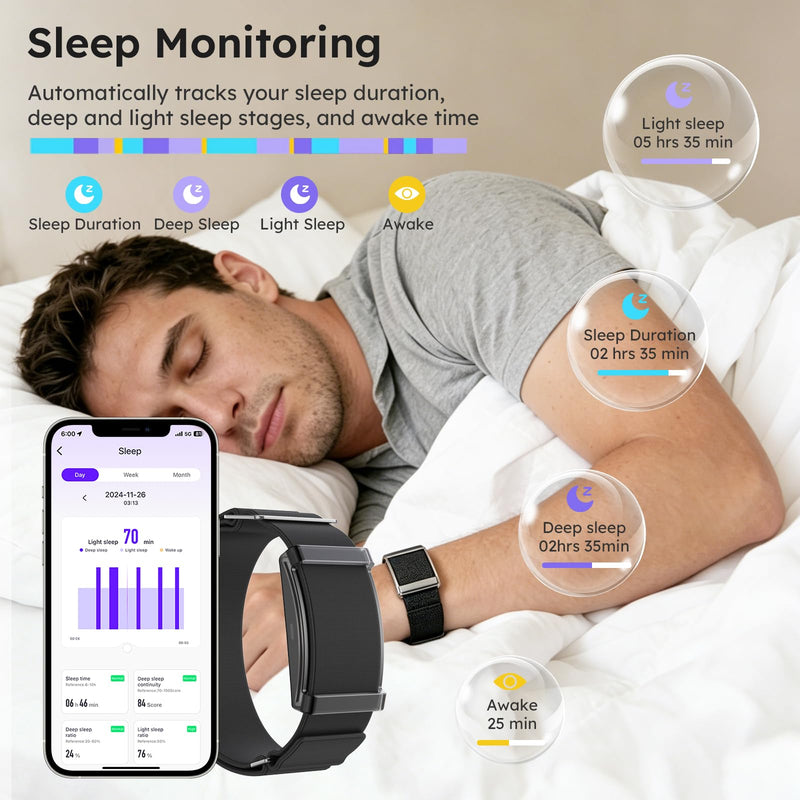 Fitness Tracker Heart Rate Monitor Sleep Tracking Step Counter Calorie Waterproof Lightweight No-Screen Activity Tracker Long Battery Life for Men Women Seniors Health Fitness No Subscription Fee black