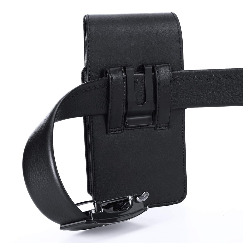Mopaclle Phone Holster for Apple iPhone 15 Pro Max 14 Pro Max 14 Plus 13 Pro Max 8 Plus 7 Plus Belt Clip Case, Leather Cell Phone Belt Holder Pouch for Galaxy S23+ S24 +S9+ S21 FE A73 5G A33 A12 A32 01 Leather- Black L (6.5 x 3.5x0.5 in)