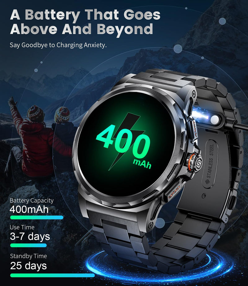 Military Smart Watch for Men(Answer/Dial Calls),1.46'' AMOLED Touchscreen/5ATM Waterproof/120+ Sports Modes Fitness Watch with Blood Pressure/Heart Rate/SpO2/Pedometer for Android/iOS Smartwatch Black