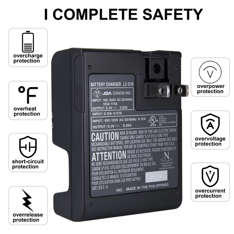 LC-E10E Quick Charger for Canon: LP-E10 LC-E10 LC-E10C Compatible Battery EOS 1100D 1200D 1300D 1500D 2000D 3000D 4000D kiss X50 X70 X80 X90 Rebel T3 T5 T6 T7 T100 DSLR Digital Camera (Black)