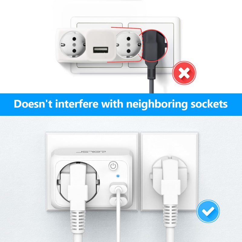 JSVER USB Socket 4000 W with 2 USB Ports, Socket Adapter USB Adapter Socket Schuko Plug with USB Charger, Charging Plug USB with Switch for Phone and Household Appliances, White