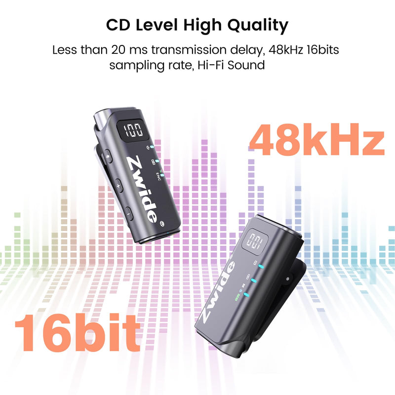 Zwide Wireless Lavalier Microphone System M4(1to1), 3 Levels Noise Cancellation, Compact Mini Lapel Mics with Magnetic Clip for DSLR/SLR Camera/Camcorder/iPhone/Android Phones/PC M4(1TX + 1RX)