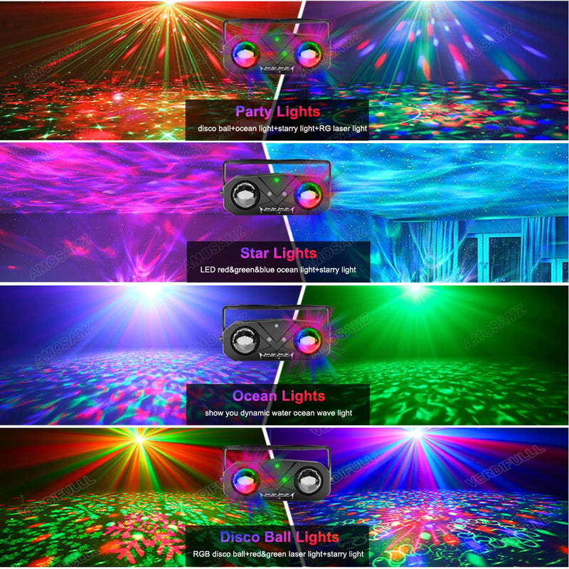 Disco Lights Disco Ball, Sound Activated Party Light with Roating Disco Ball,Star Projector,Ocean Light and Laser Lights for Party DJ KTV Club Wedding Festivals Stage Dancing Christmas Newly Party Light+Star Light