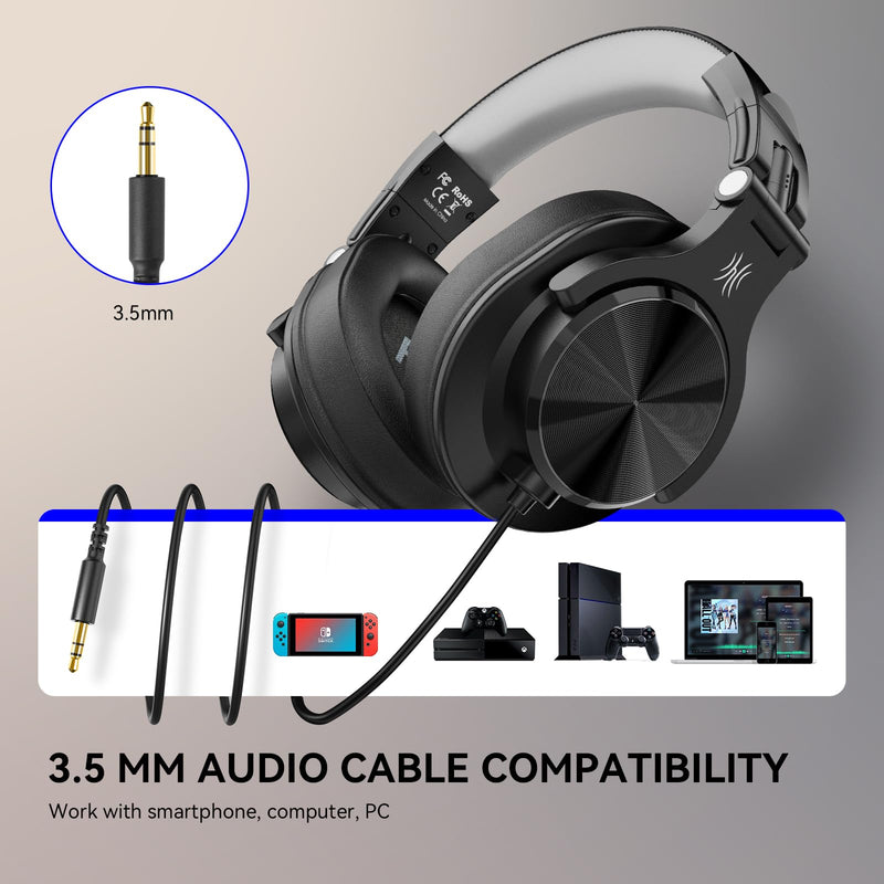 OneOdio A71D Wired Over-Ear Headphones, Studio Monitor Headsets, Hi-Res DJ Stereo Headphone with Foldable Design, 3.5/6.35MM Plug for AMP Recording Podcast Mixing PC Guitar - Black