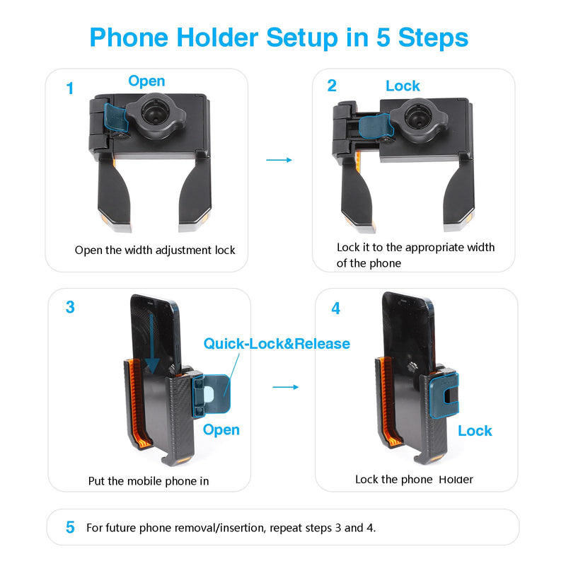 xik Universal Phone Mount Holder for Boat Car Truck Motorcycle UTV - AMPS Round Base, [1s Lock & Release][360° Adjustable], Fits 4.7"-7.2" Phones, Heavy Duty, Wall Mount Long style