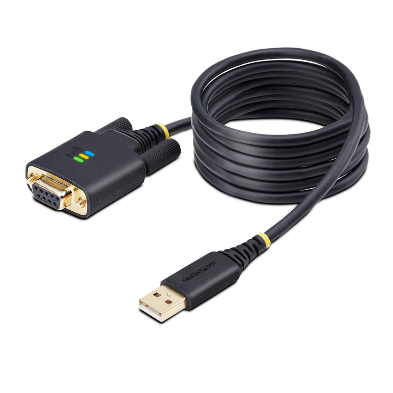 StarTech 6ft USB to Null Modem Serial Adapter Cable (1P6FFCN-USB-SERIAL) | USB-A to RS232, Changeable DB9 Screws Nuts, FTDI, COM Retention, LED Indicators