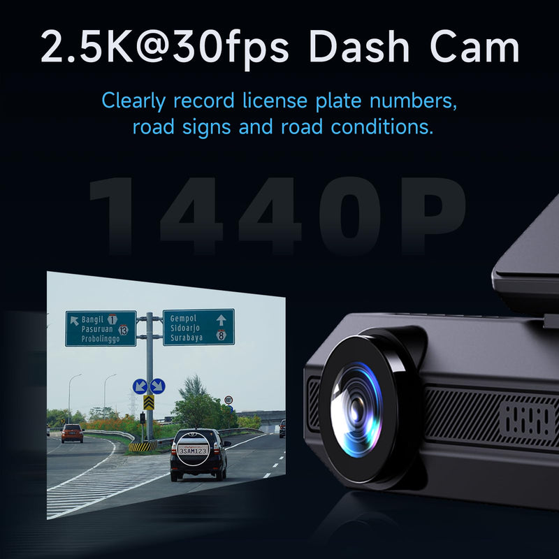 Dash Cam Front 2.5K: Mini Dash Cam for Cars, 1440P Car Camera with APP, WiFi Dash Cam with WDR Night Vision, 24 Hours Parking Monitor Dashcams, 160°Wide, G-Sensor