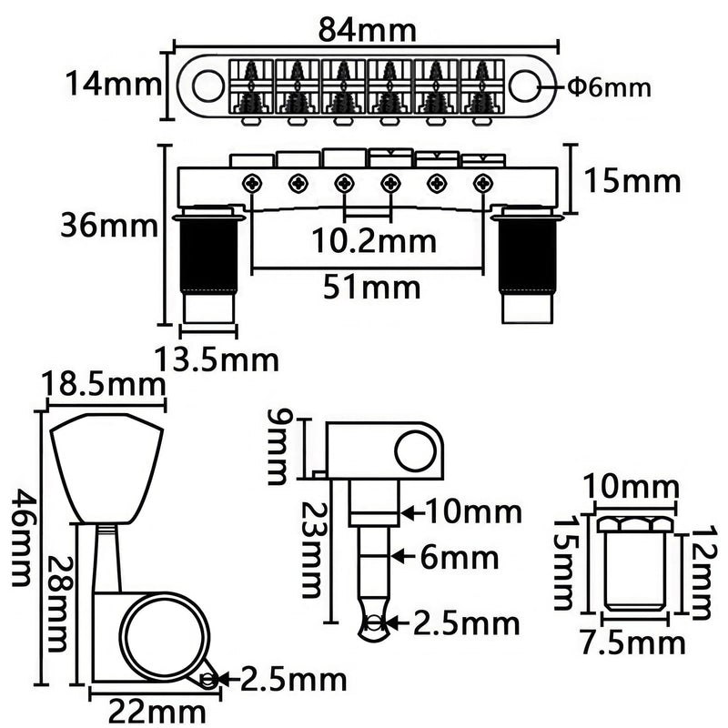 [AUSTRALIA] - Swhmc Gold Guitar Parts Set Saddle Bridge Tune-O-Matic Tailpiece and 3L3R Sealed Gear Tuning Pegs Keys Machine Head for Les Paul Electric Guitar 