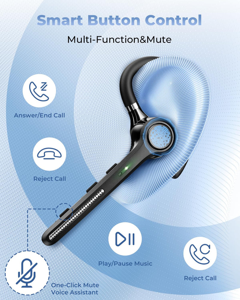 [AUSTRALIA] - Ngsod Bluetooth Headset V5.4, Bluetooth Earpiece with 500mAh Charging Case, 50H Talk Time Wireless Headset with Mic for Computer Cell Phones, Hands Free Noise Canceling Headphones for Work Trucker Black 