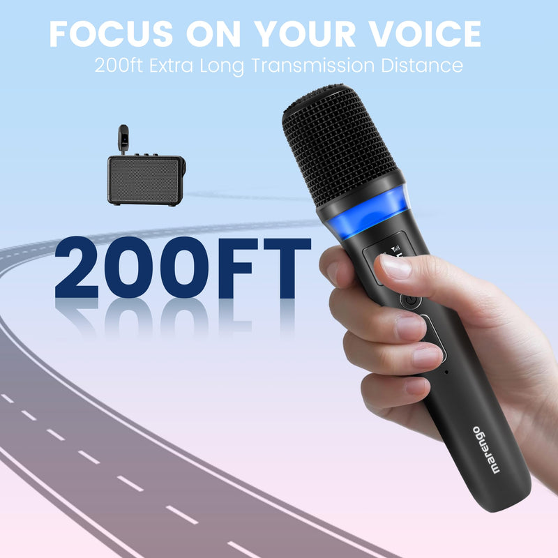 Wireless Microphones, Rechargeable Cordless Karaoke Microphone with One-to-One Chip Connection, LED Lights, 40H Duration, 200FT, Handheld Bluetooth Microphone Wireless for Singing,Speech,Church,Party