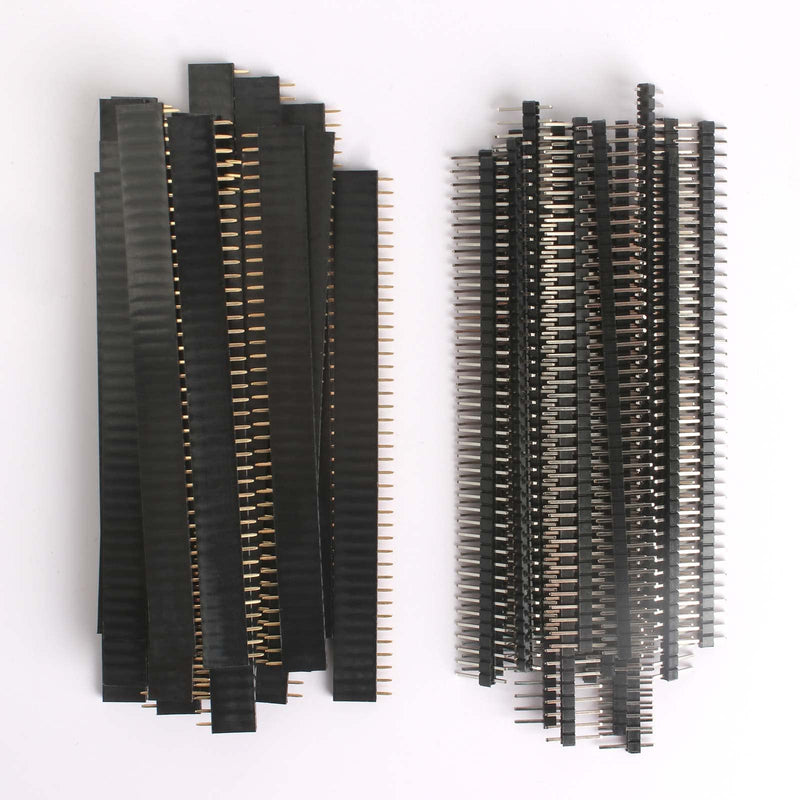 40 Pieces 2.54 mm Pin Headers 40 Pin Breakaway PCB Board Single Row Male and Female Pin Header Connector Kit for Arduino Prototype Shield (20 Pieces Male Headers, 20 Pieces Female Headers)