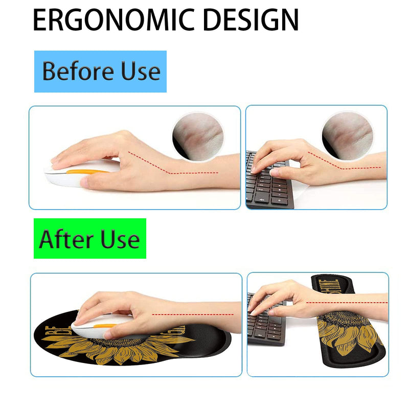 Keyboard Wrist Rest and Mouse Pad Wrist Support Set with Coffee Coaster, Non-Slip PU Base for Gaming and Office, Comfortable & Lightweight for Easy Typing & Pain Relief,Sunflower Sunflower