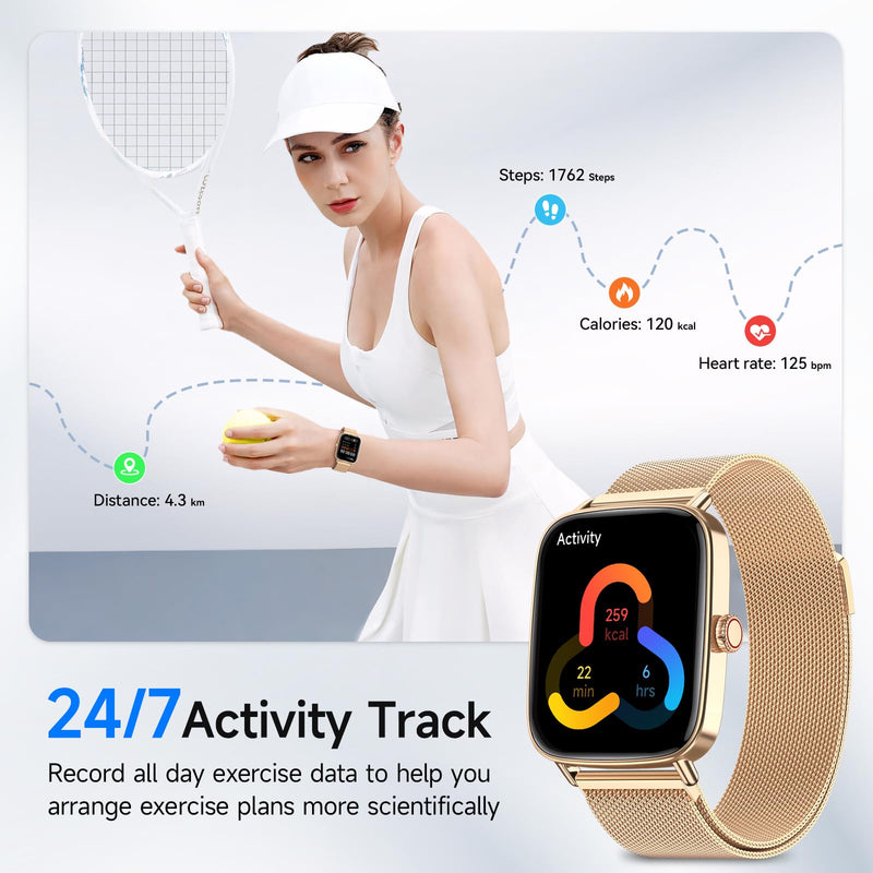 Smart Watch for Men Women, 1.85" HD Smartwatch Compatible iPhone/Samsung/Android (Answer/Make Calls), 100+ Sport Modes Fitness Tracker with Heart Rate/Sleep/SpO2 Monitor, IP68 Waterproof, Metal Band