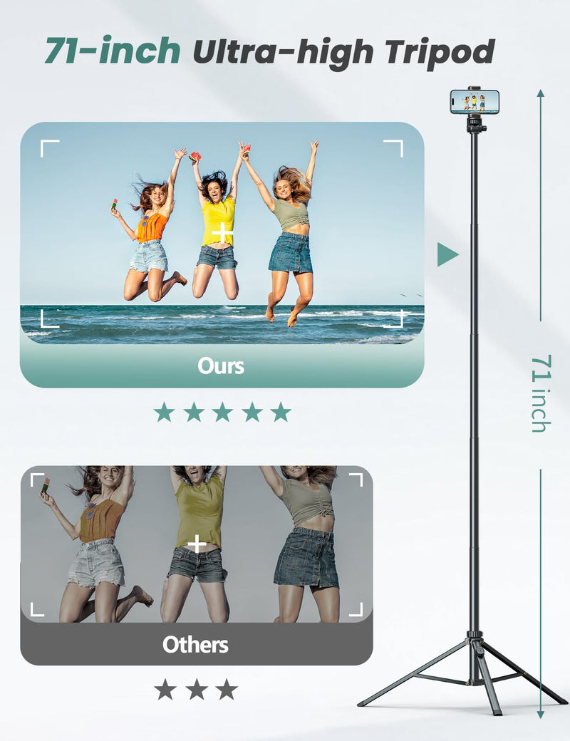 [AUSTRALIA] - 71'' Phone Tripod & Selfie Stick, Tripod for iPhone with Detachable Remote, Portable Phone Tripod Stand for Video Recording, Travel Tripod for Cell Phone, Compatible with Smartphones, DSLR 