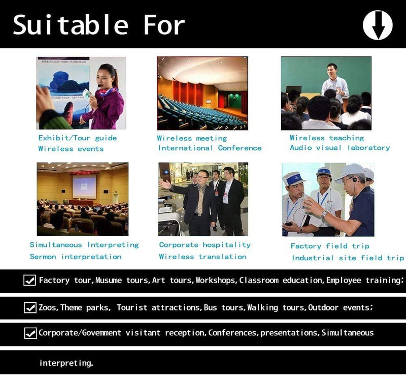 EXMAX Wireless Tour Guide Microphone Church Translation System ATG-100T 195MHz Interpretation Systems for Meetings Houses of Worship Schools Municipal Buildings(1 Transmitter 1 Receivers)