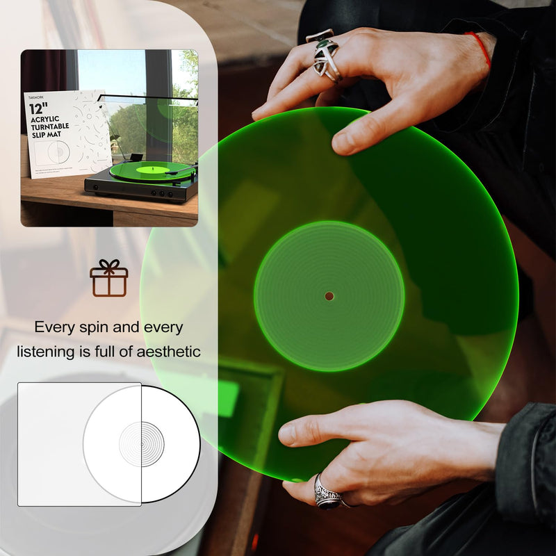 [AUSTRALIA] - Turntable Mat Record Platter Slipmat: Greenlit Acrylic Record Player Platter Vinyl Slip Mats for Turntables Antistatic Tighter & Defined Bass, Green B - Green Slipmat 
